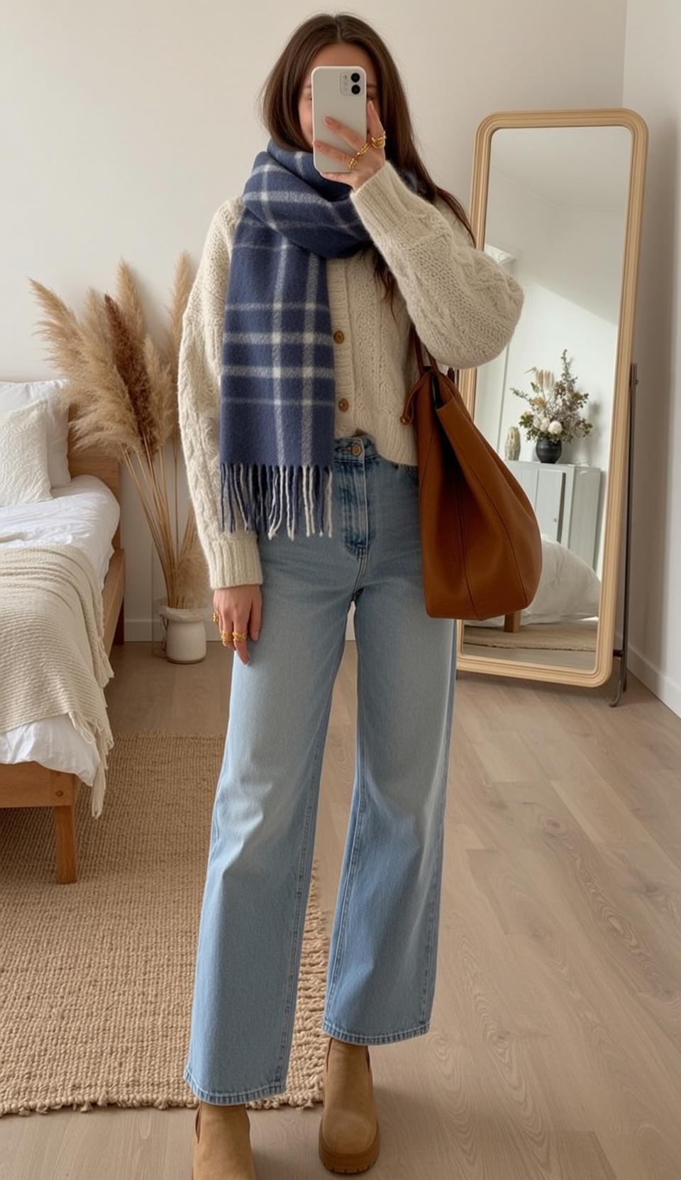 Cream Cardigan Mirror Selfie