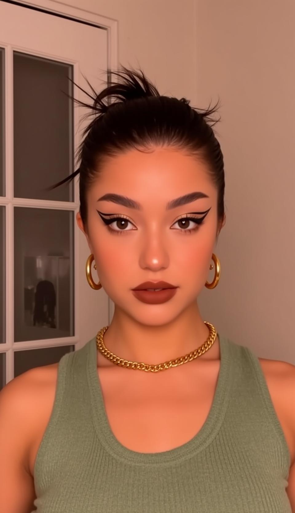 Young Woman Gold Hoops Soft Warm Light