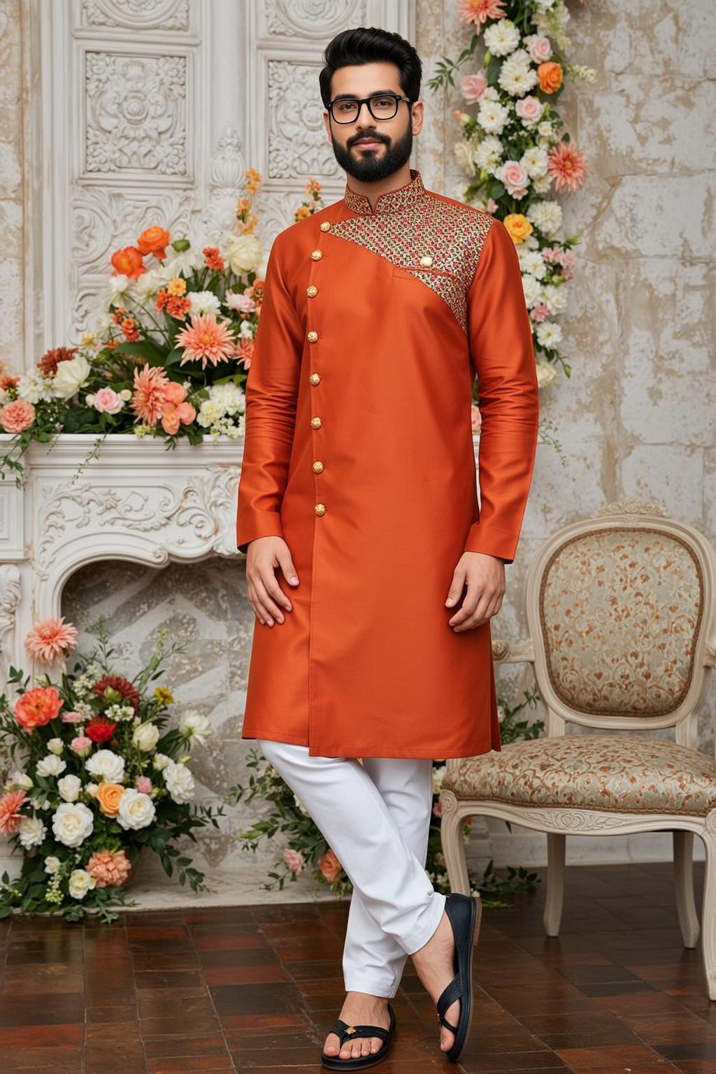 Orange Silk Kurta Fireplace