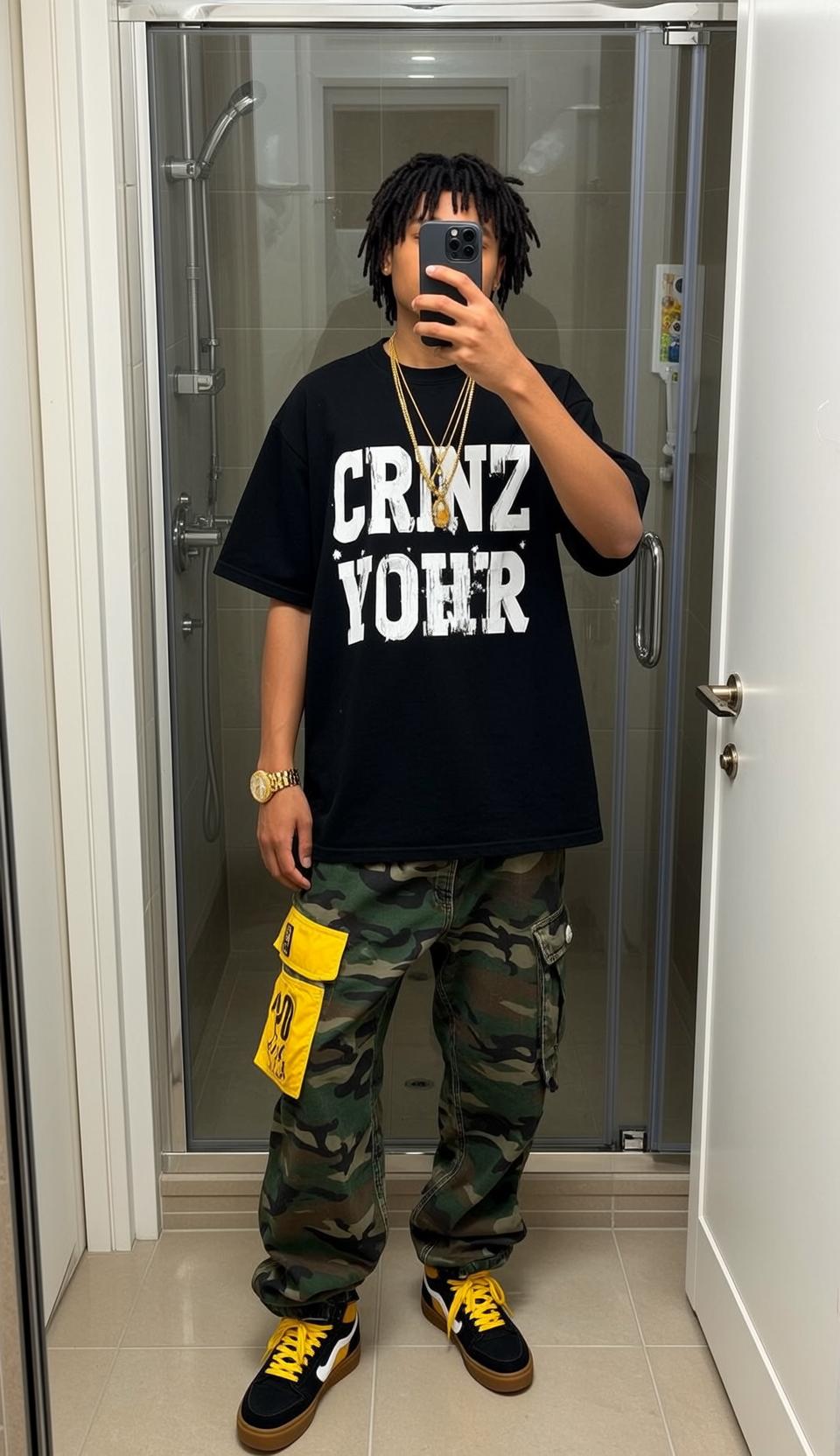 Black Tee Cargo Pants