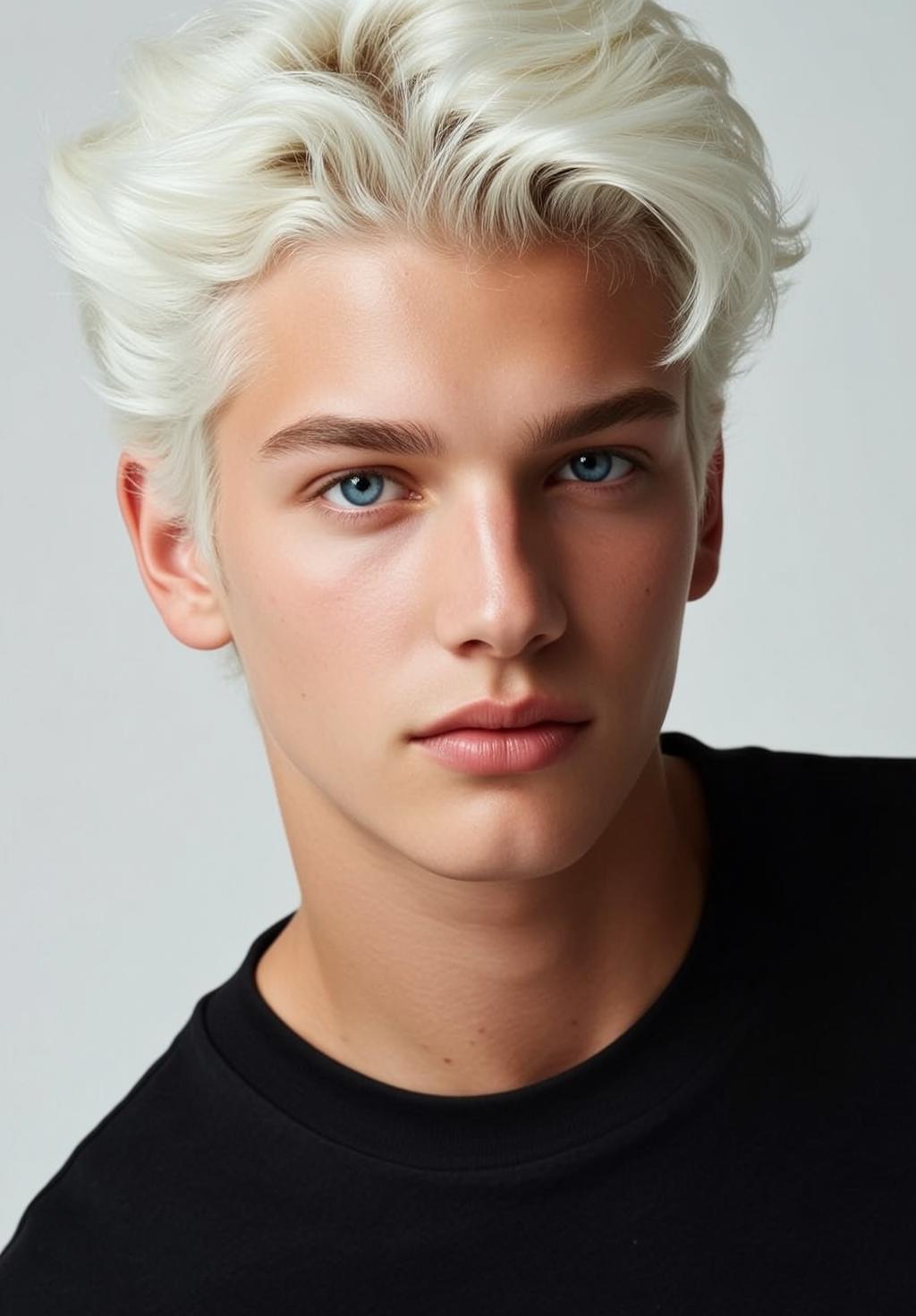 Photorealistic Portrait Young Man With Striking Blue Eyes And Voluminous