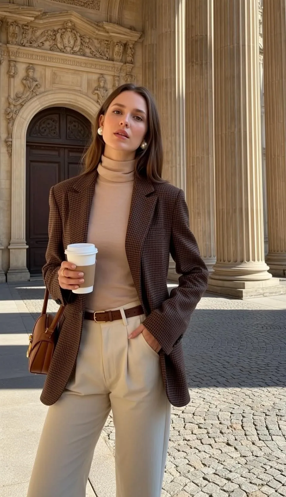 Earrings And Rings With Beige Turtleneck Top