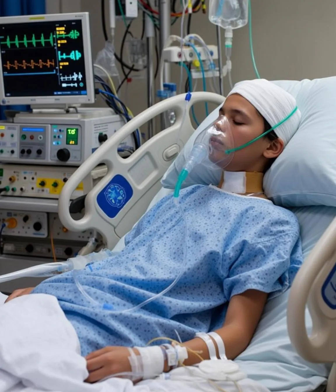 Hospital Bed Peaceful Patient Oxygen Mask