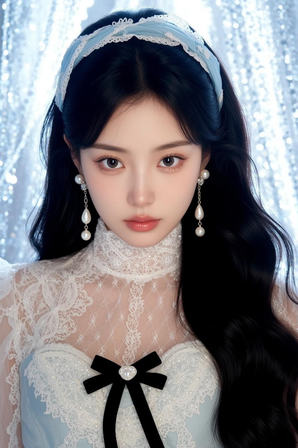 Lace Dress Pearl Bow Portrait