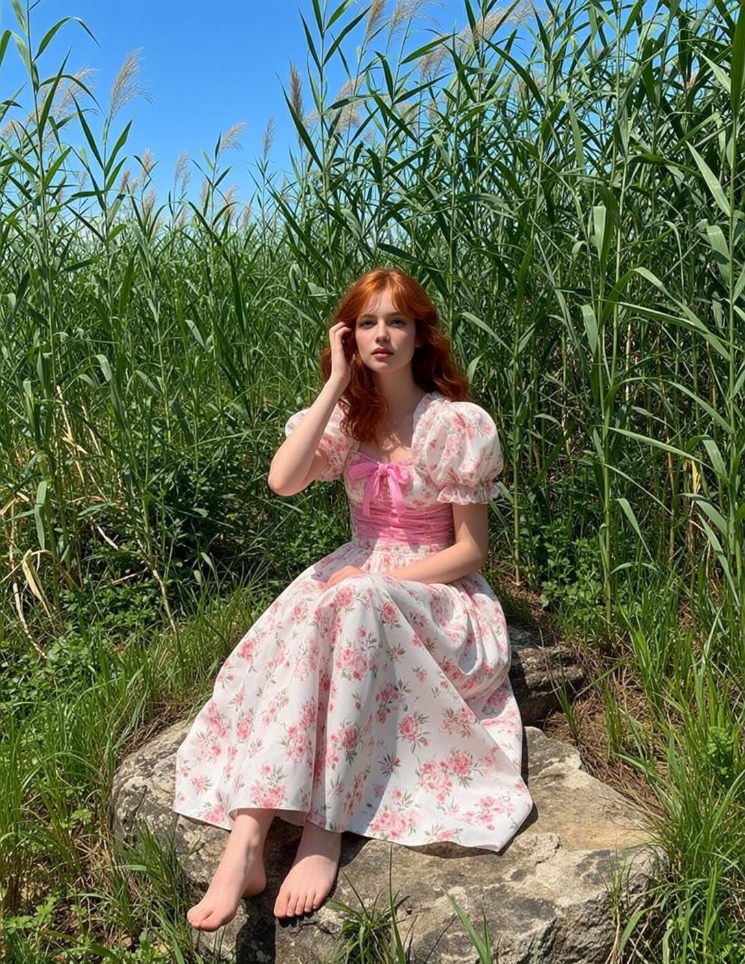 Floral Puff Sleeve Garden Dress