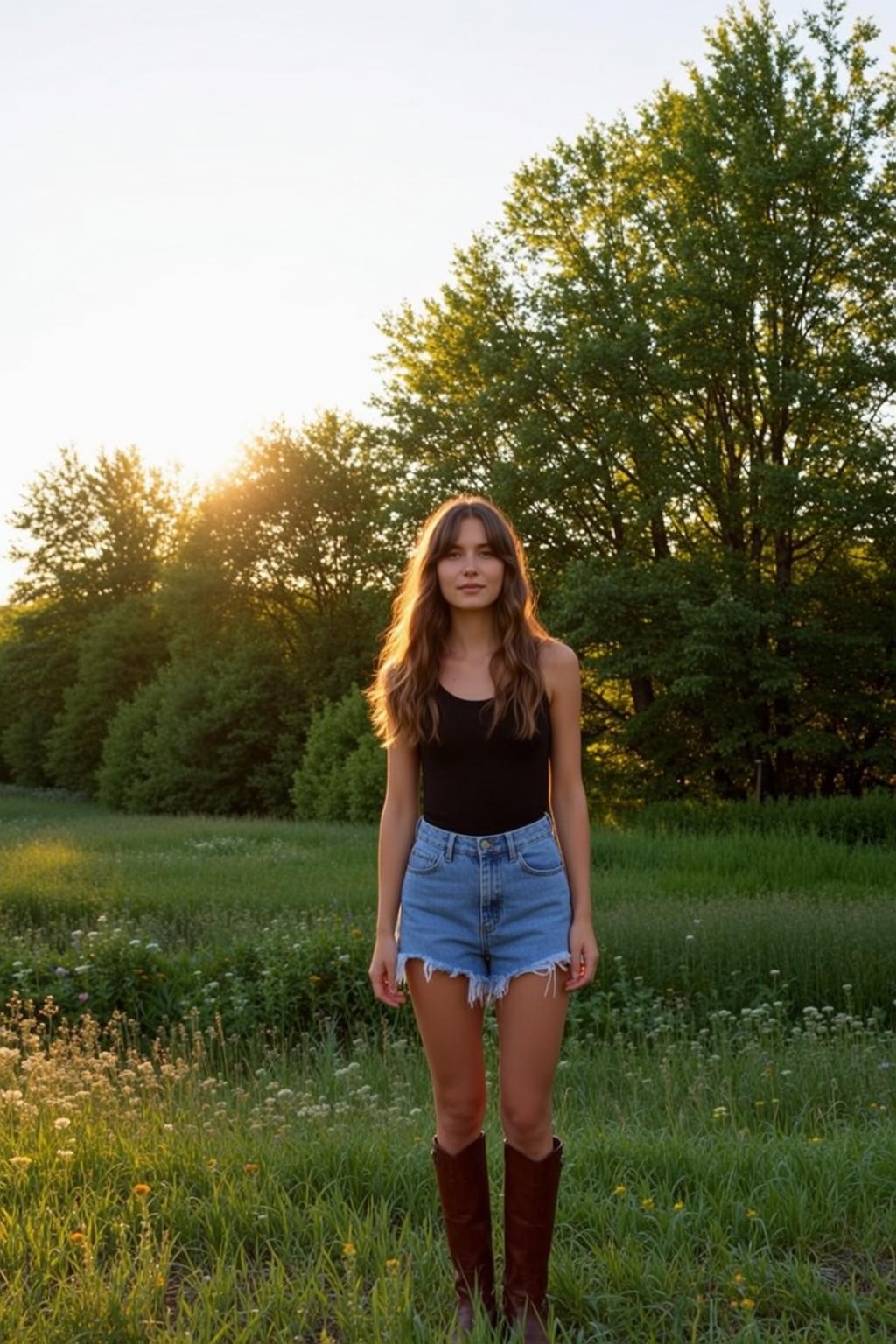 Black Tank Top Wildflower Field