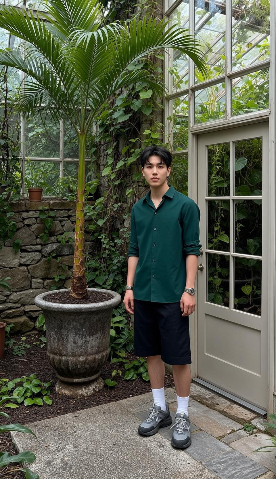 Green Shirt Minimal Studio Portrait