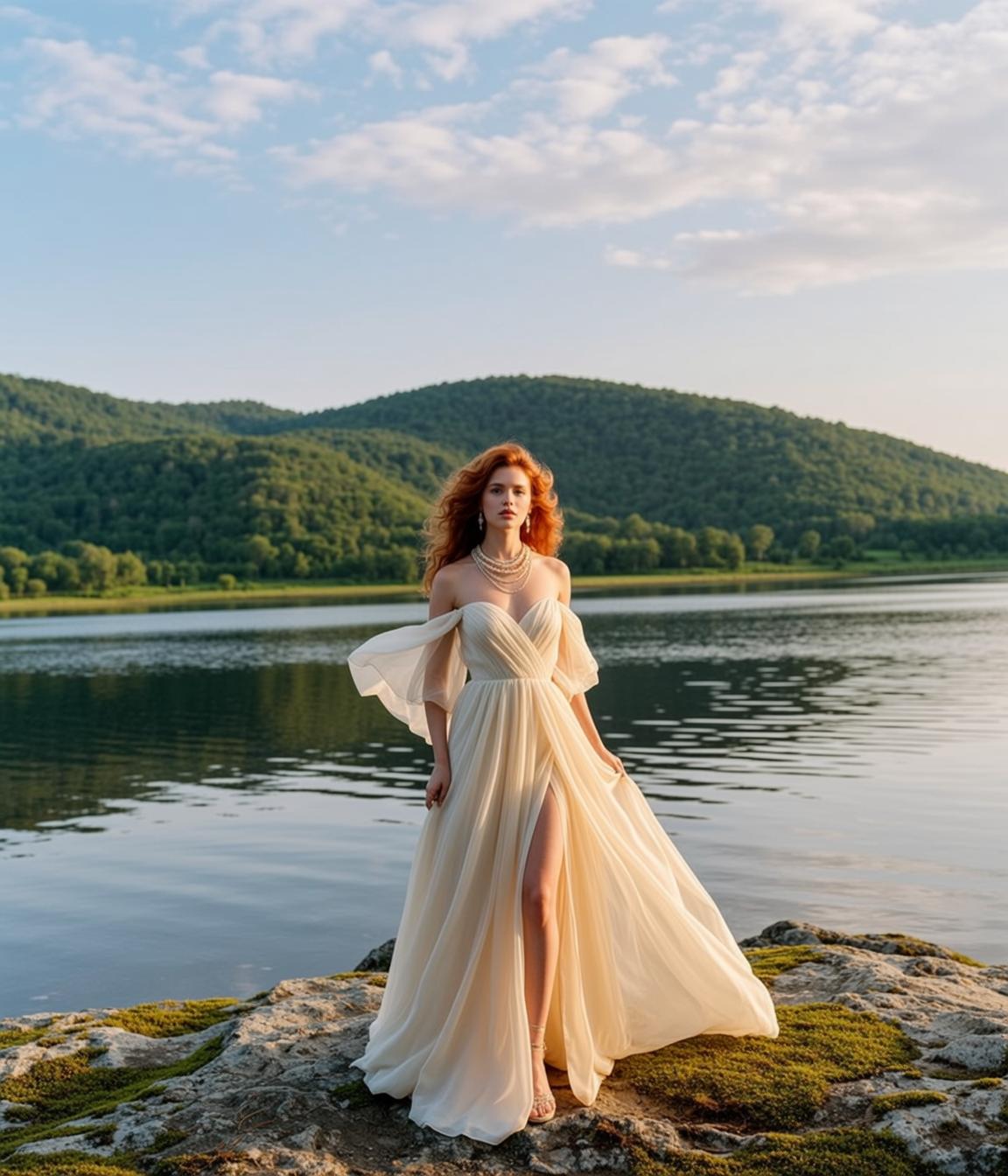 Offtheshoulder Sweetheart Neckline Ruched and Skirt on Lake