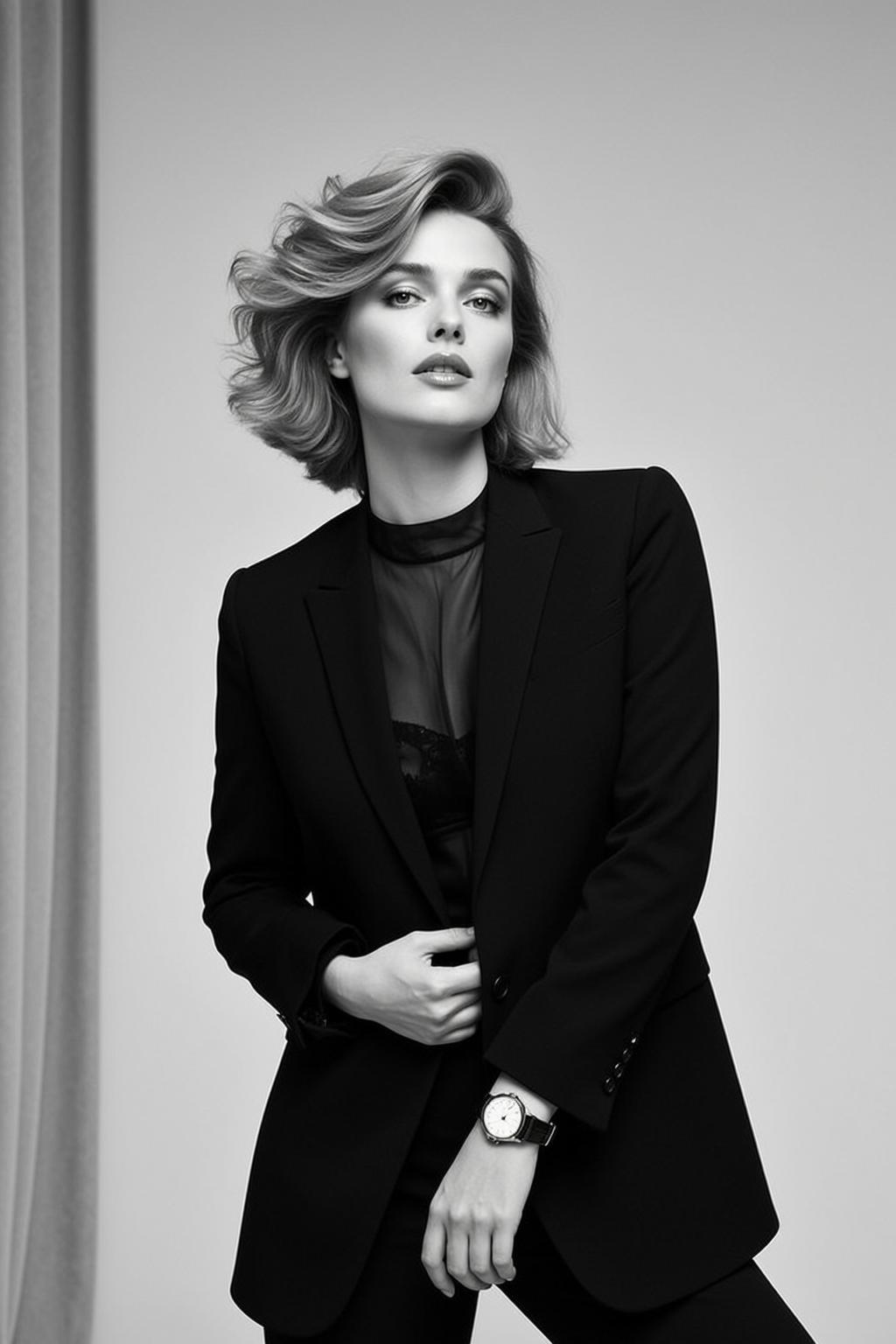 Luxury Short Wavy Blonde Fair Sheer Black