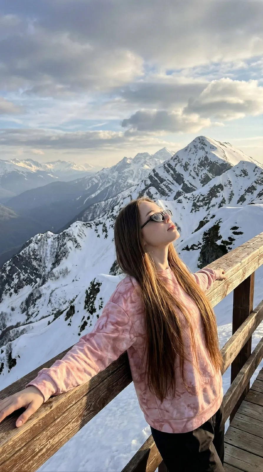 Girl Mountain Overlook Realistic Photo