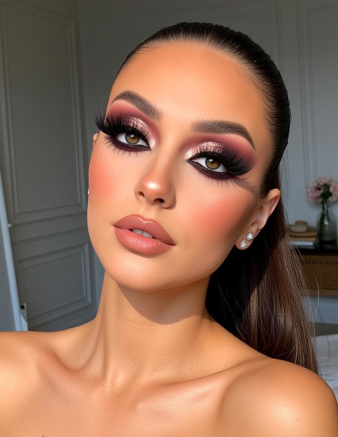 Makeup Photorealistic High Ponytail Looking Directly Neutral