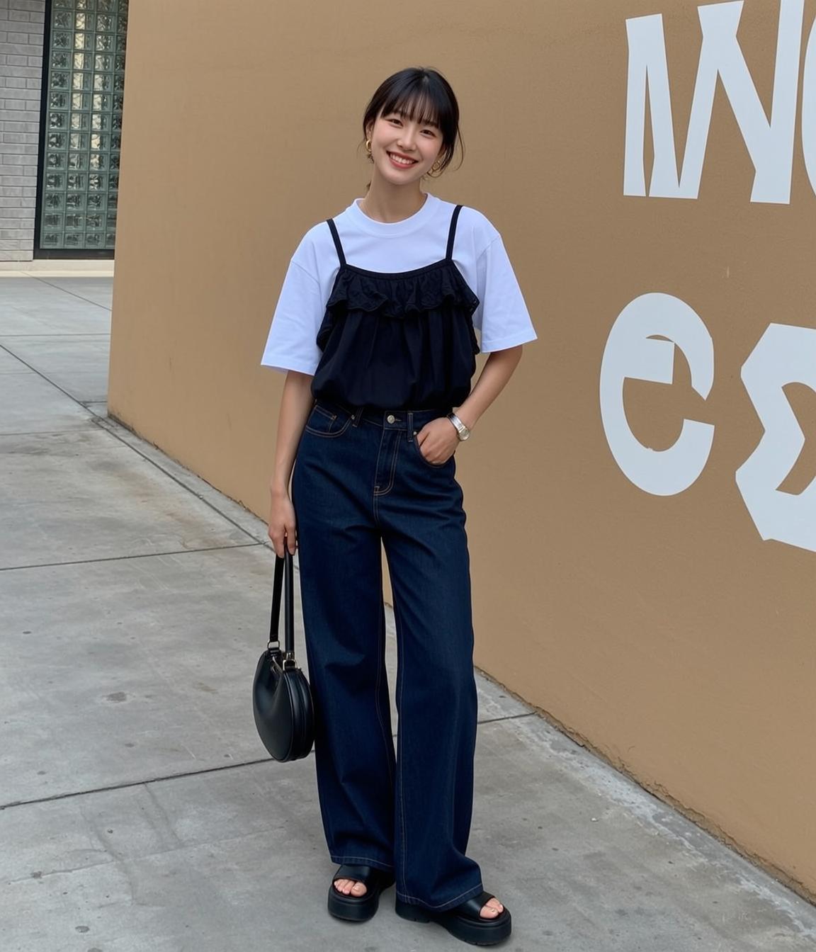 Casual Young Asian Black Bangs Fair White