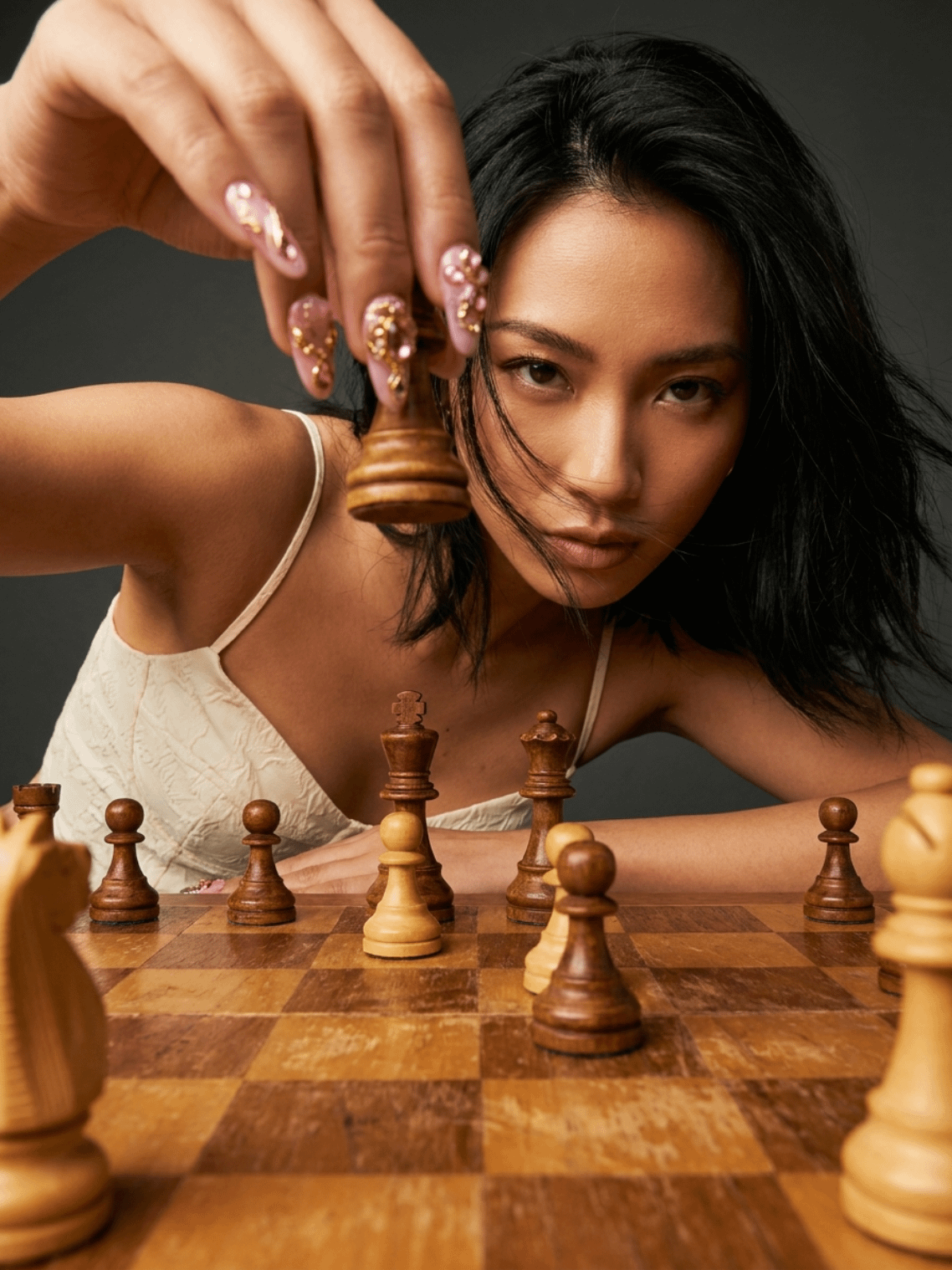 Female Chess Player Intense Confrontation Editorial