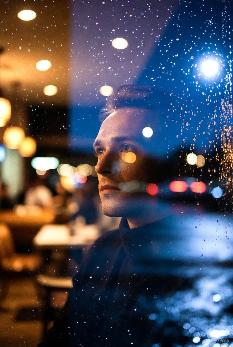 Rainy Night Cafe Reflection
