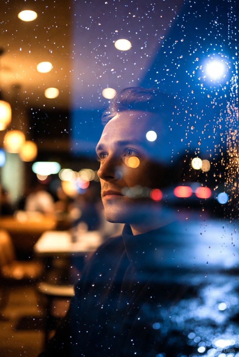 Rainy Night Cafe Reflection