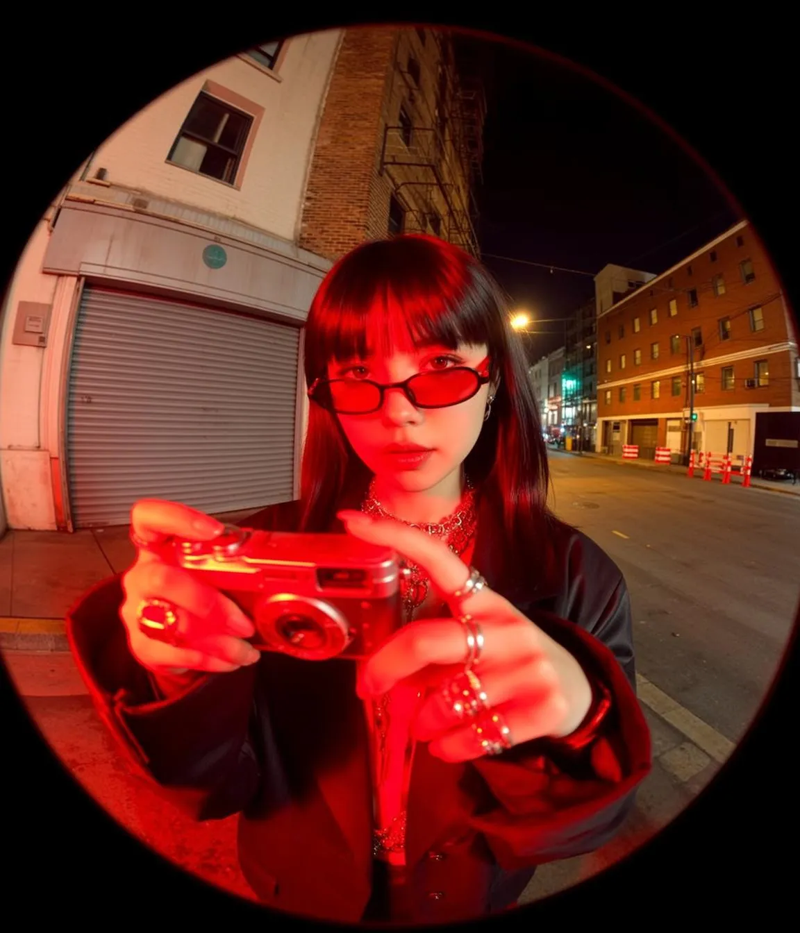Sunglasses And Necklace And Rings In City Street At Night
