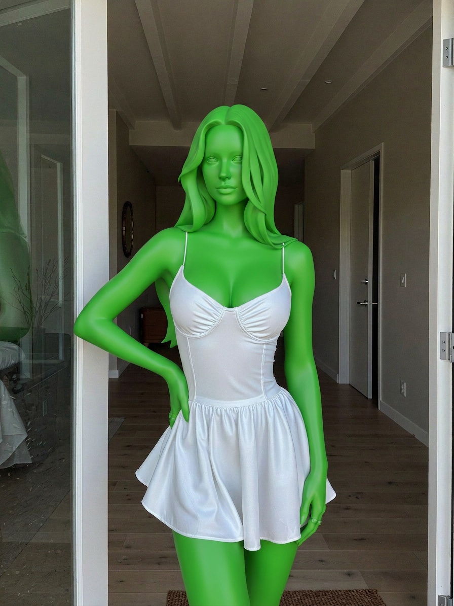 Template for White Mini Dress In Neutral Hallway