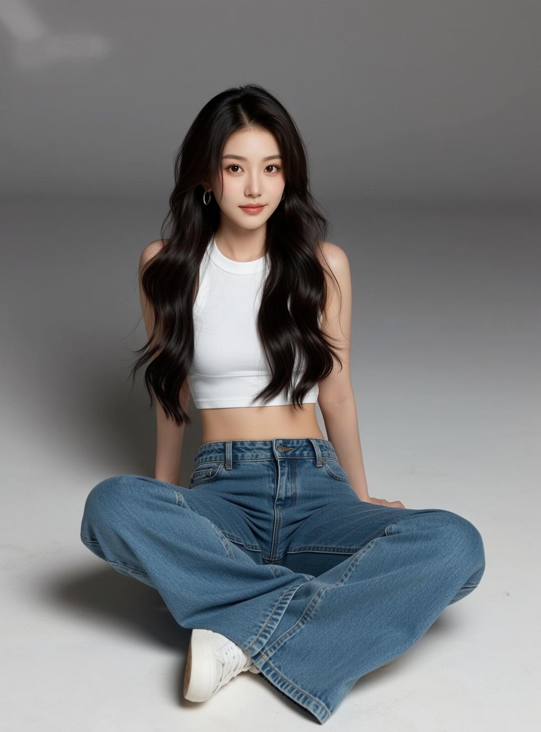 Explore Seated Plain White Floor Legs Crossed