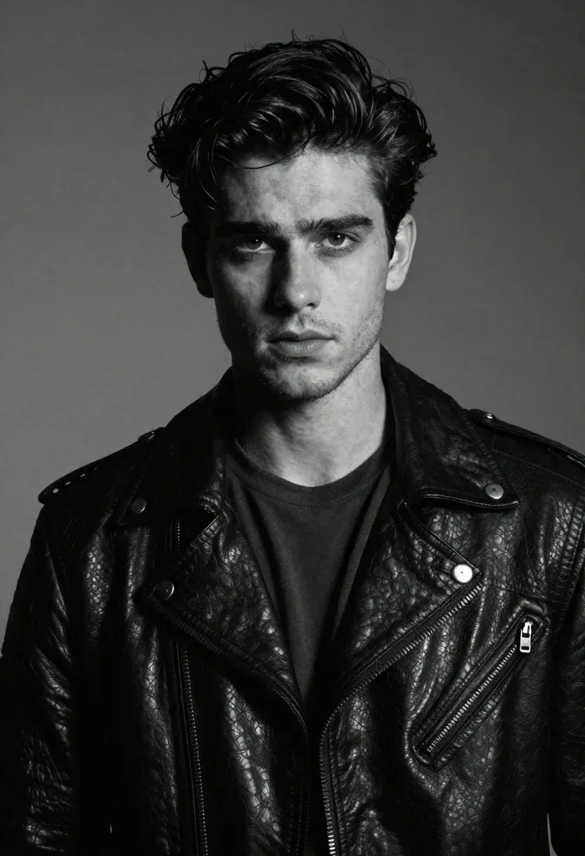 Striking Black And White Portrait Handsome Young Man With Intense