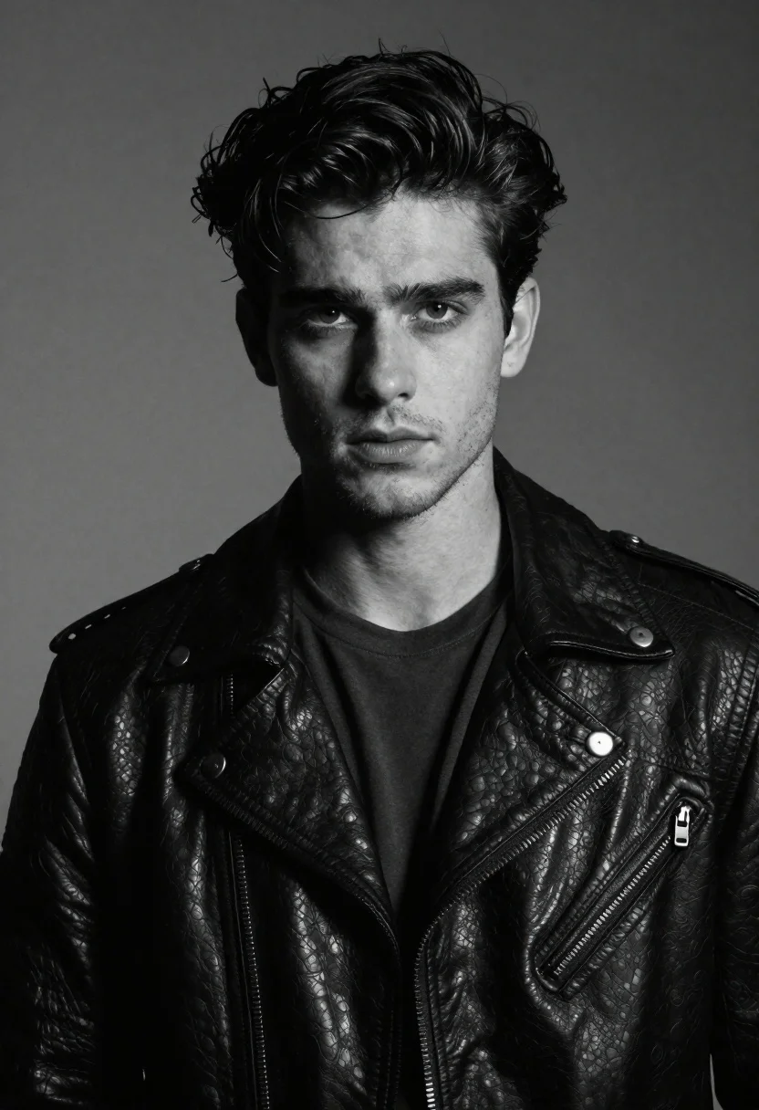Striking Black And White Portrait Handsome Young Man With Intense