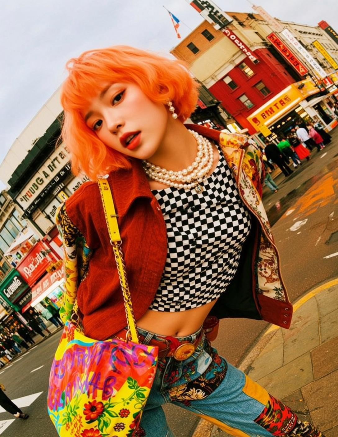Orange Hair Patchwork Denim Street