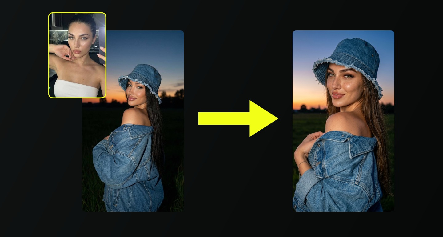 Lily remix walkthrough for Denim Jacket Sunset Field Portrait Soft Smile