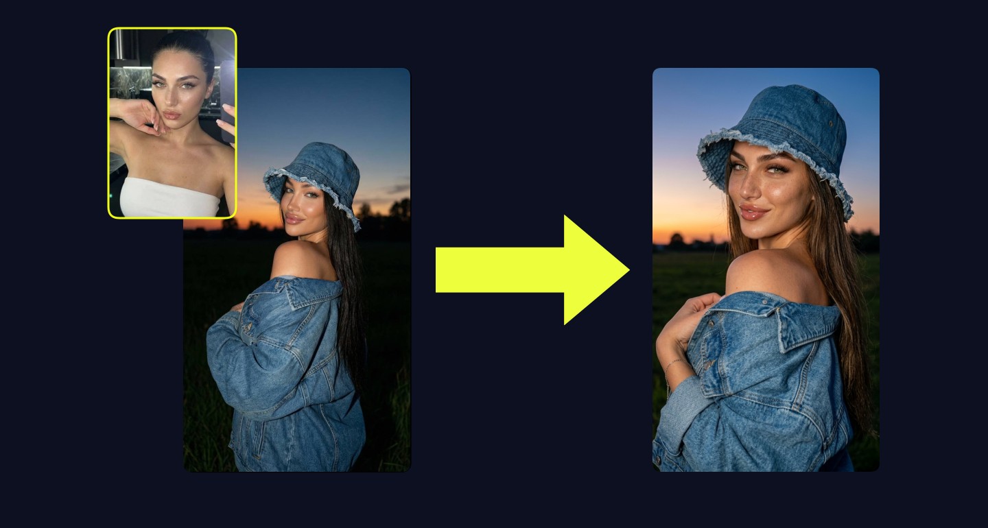 Lily remix walkthrough for Denim Jacket Sunset Field Portrait Soft Smile