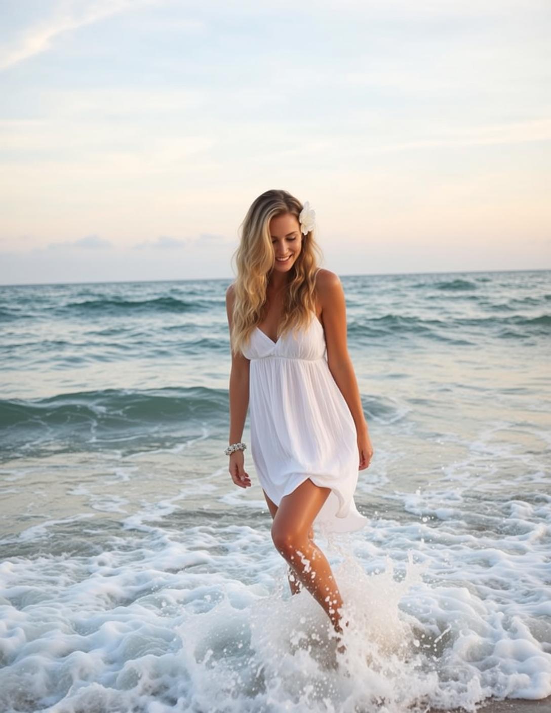 White Sundress Shallow Water Walk
