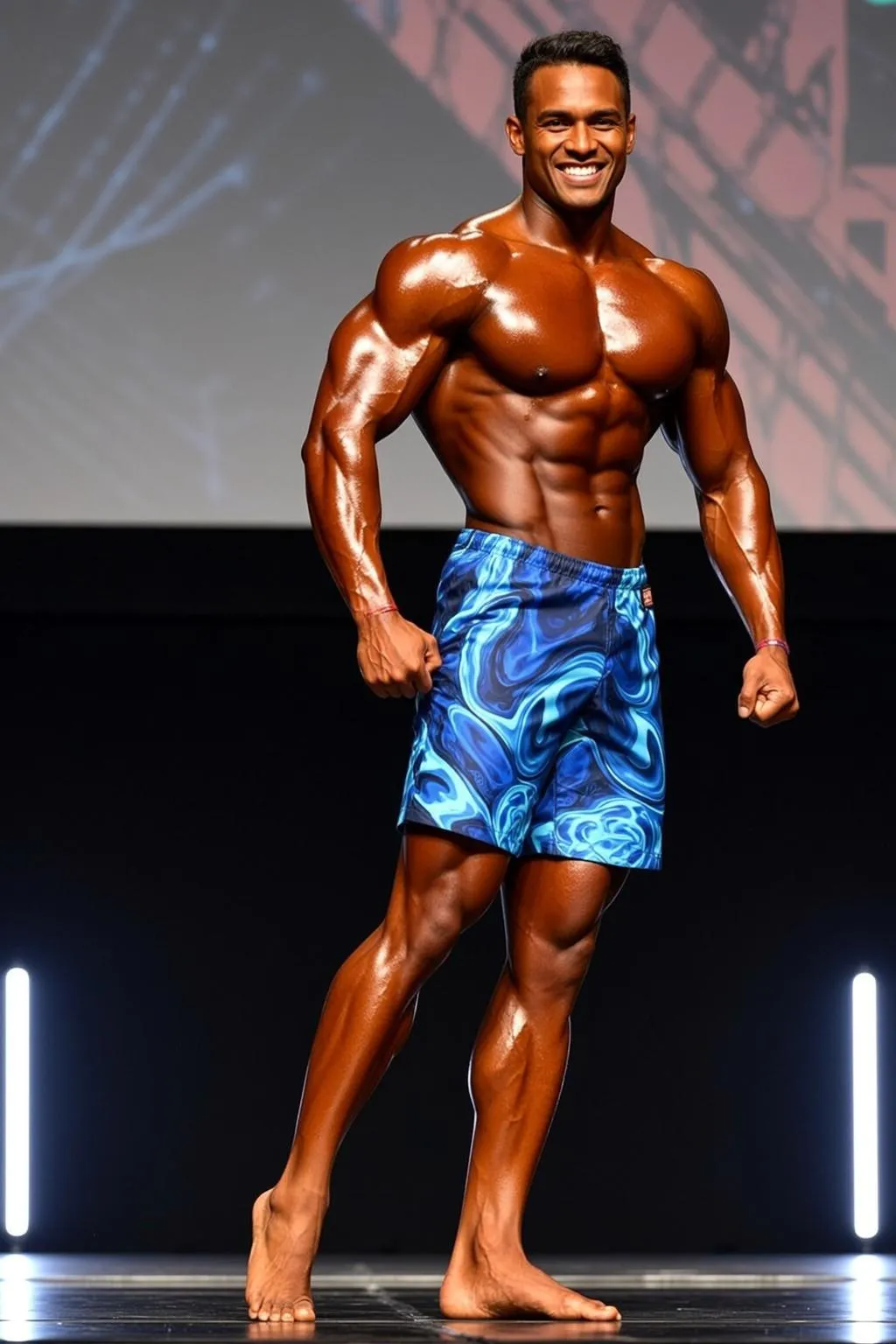 Bodybuilder Short Black Hair Dark Brown Skin