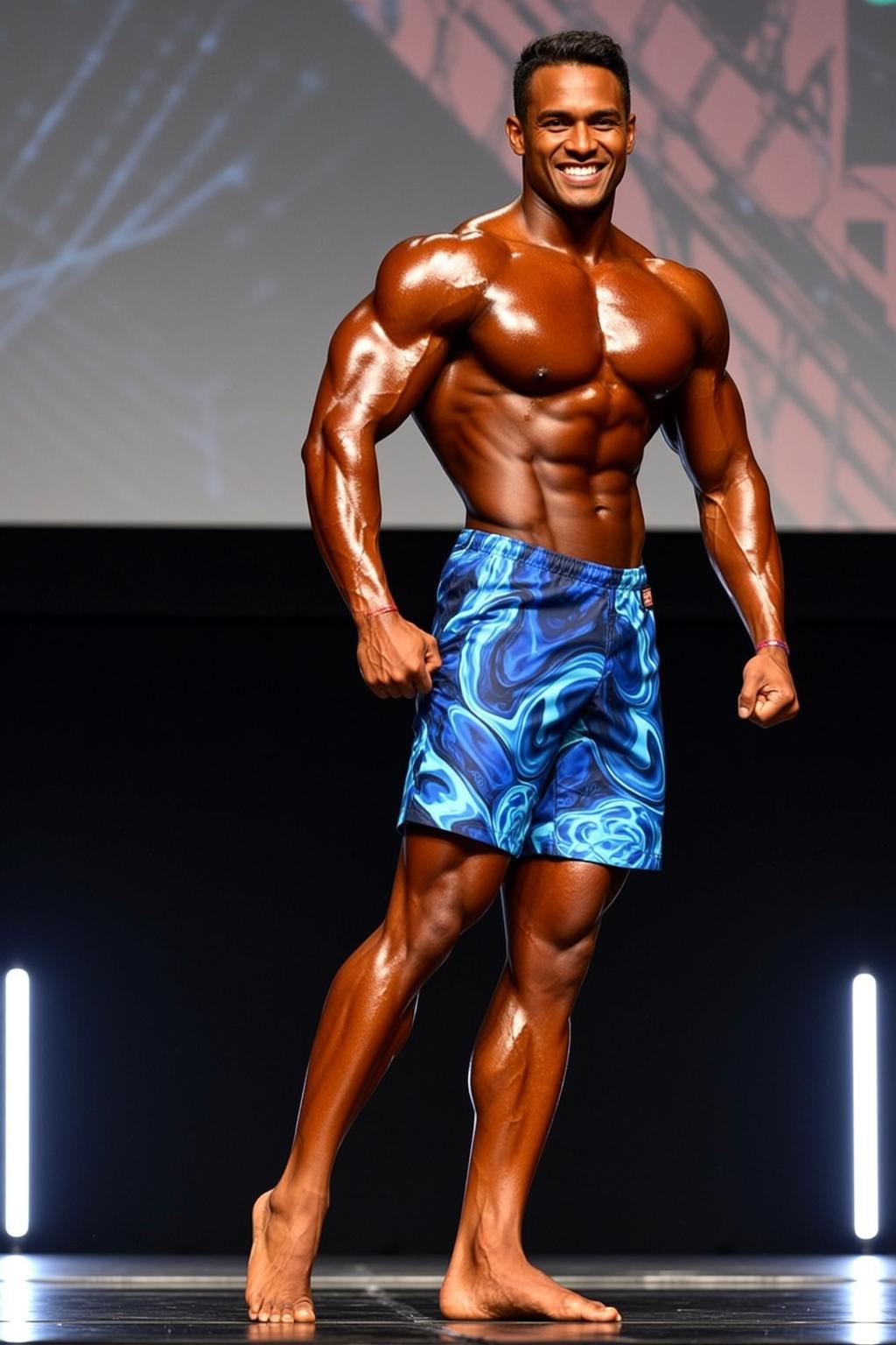 Bodybuilder Short Black Hair Dark Brown Skin