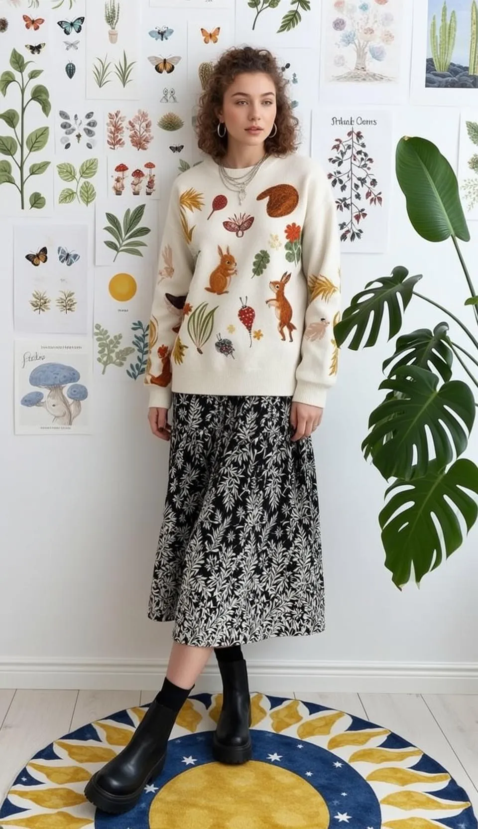 Earrings And Necklace In Knitwear Portrait