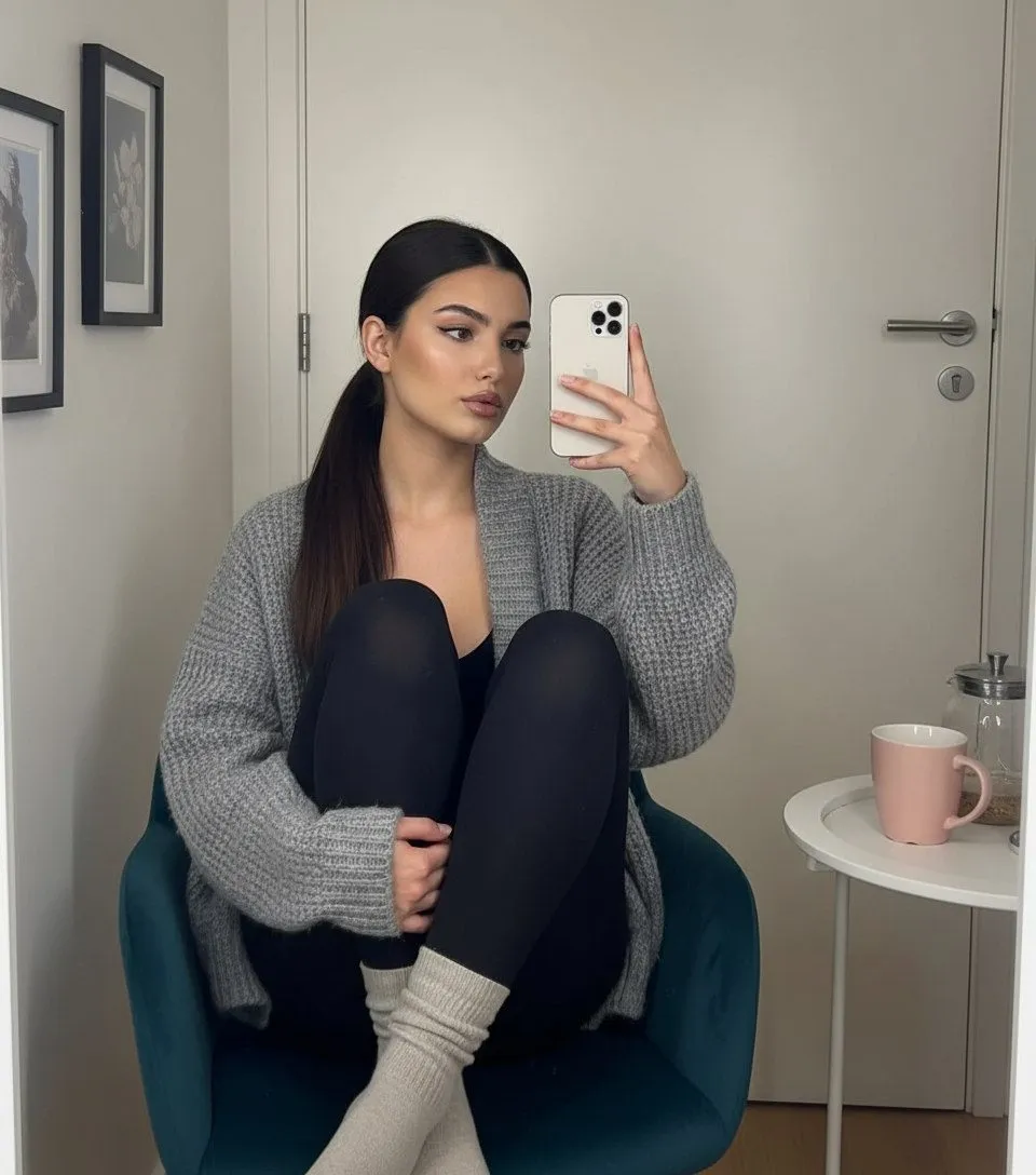 Sunlit Cardigan Mirror Selfie