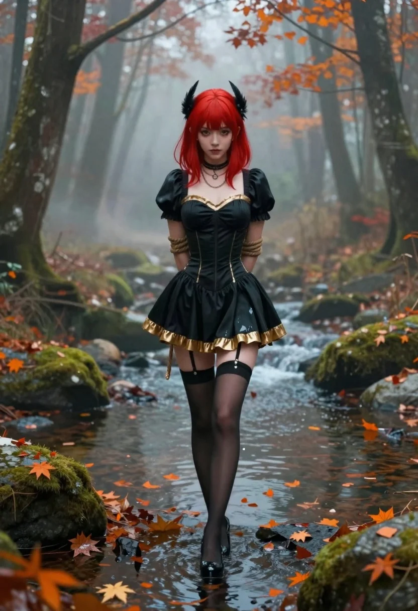 Anime-style Illustration Woman Standing Misty Forest Stream Subject Young Woman reference photo