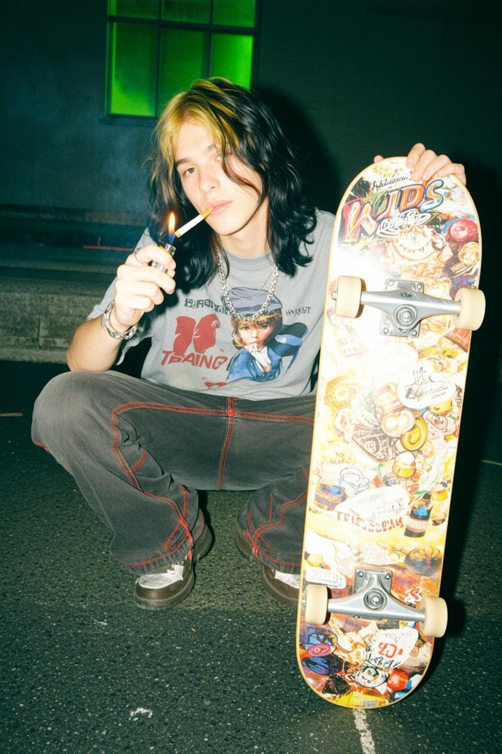 Night Urban Skateboarder Green Glow