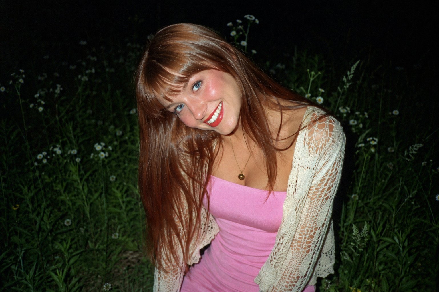 Pink Tube Top Crochet Cardigan Night Wildflower Field