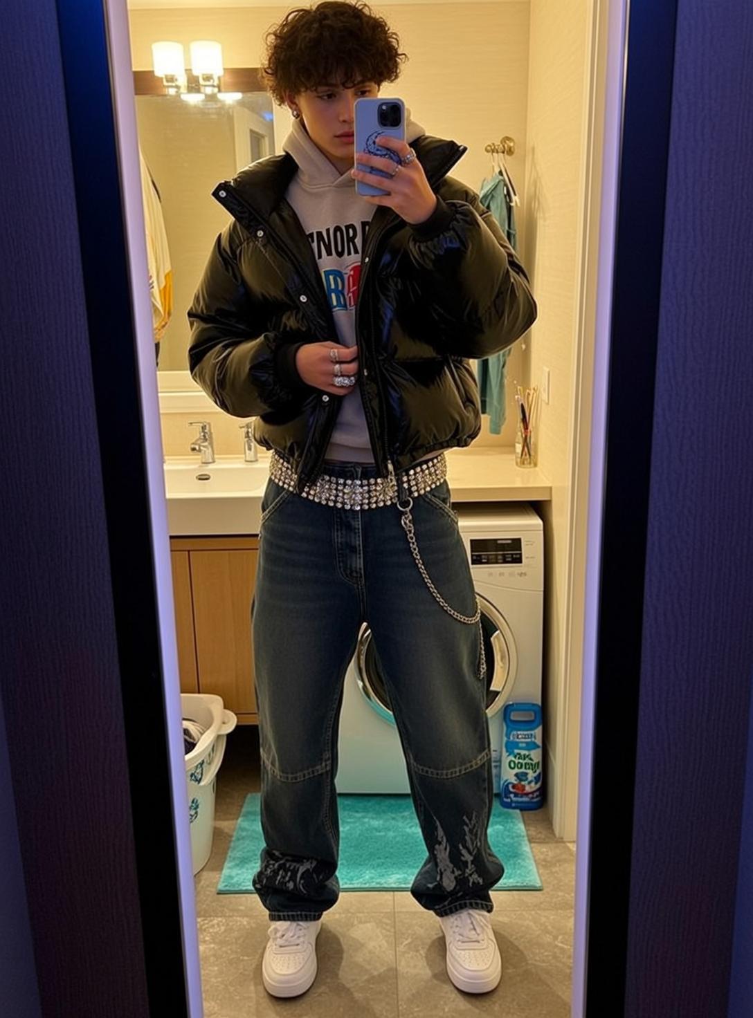 Black Puffer Jacket Jeans