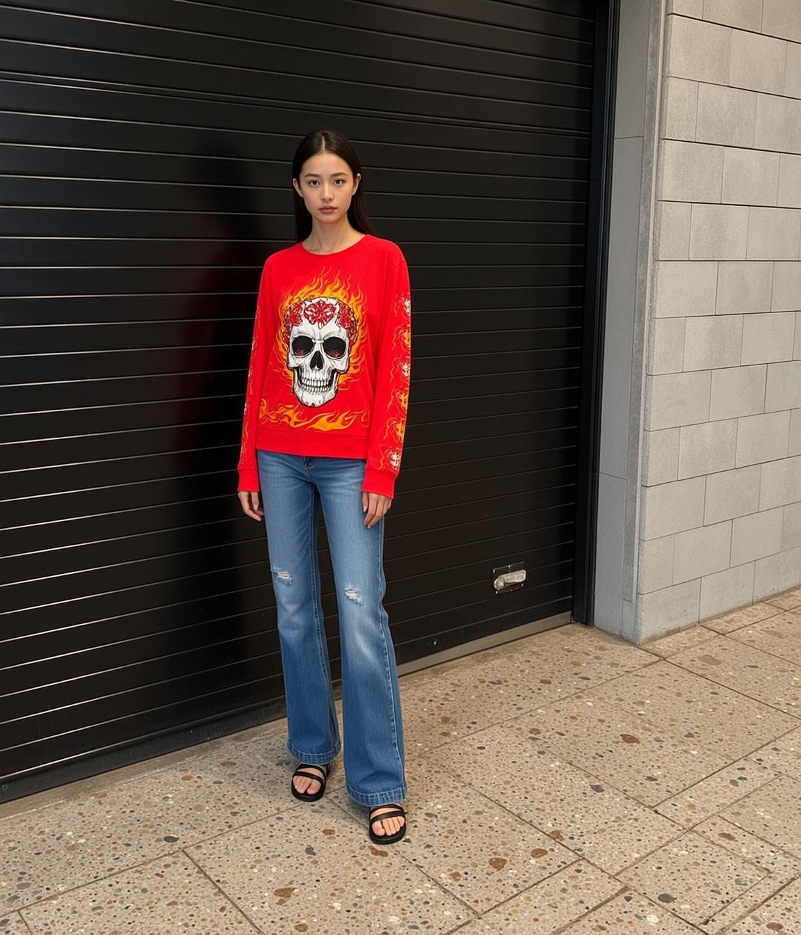 Red Graphic Sweatshirt Studio Pose