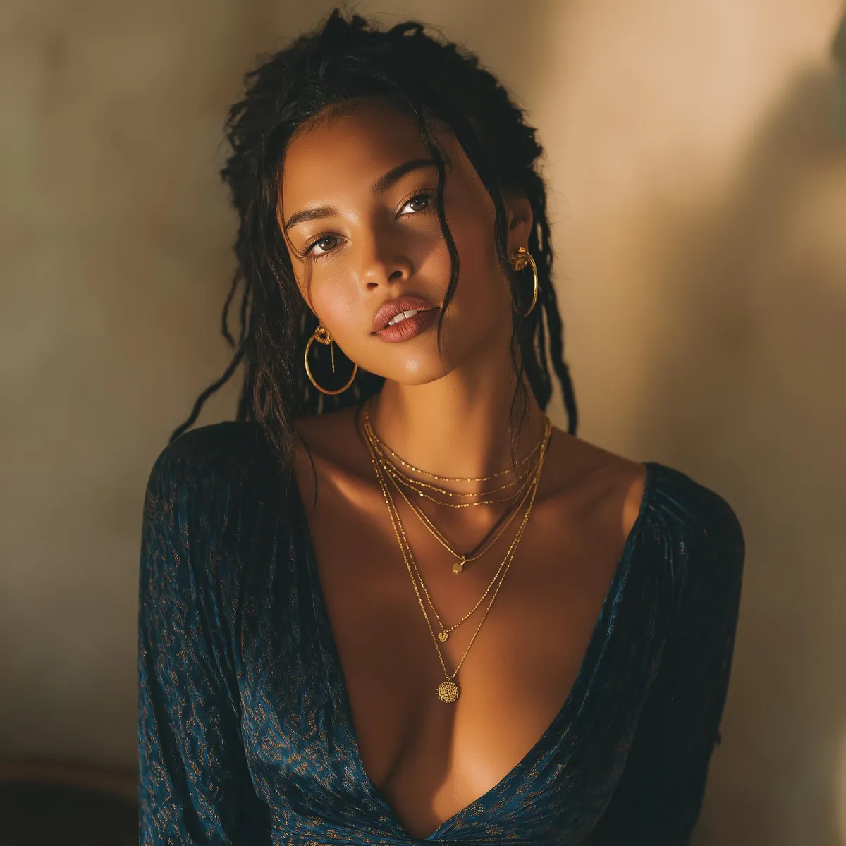 Earrings And Necklace In Dress Portrait