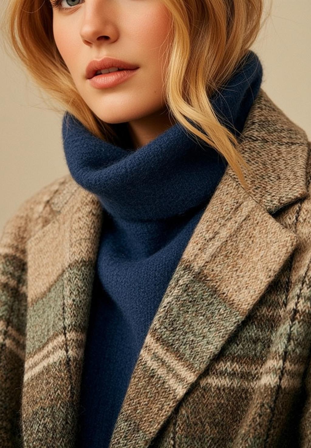 Autumn Blonde Wavy Fair Blue Turtleneck Sweater