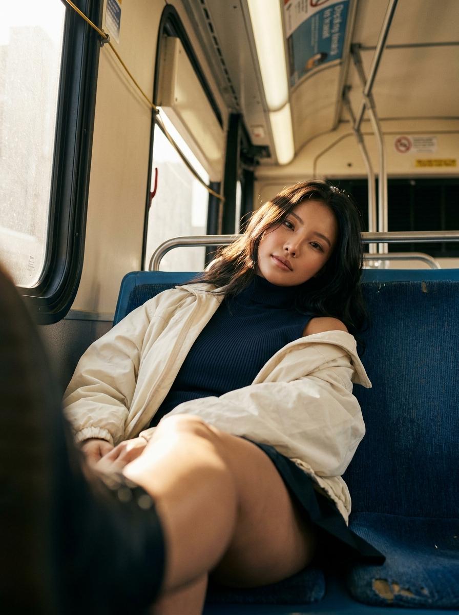 Train Seat Portrait Sleeveless Turtleneck Windbreaker Skirt