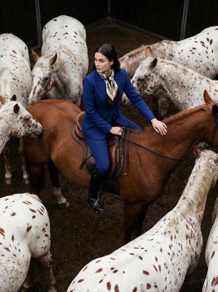 Equestrian Portrait Overhead View Dark Stable Courtyard