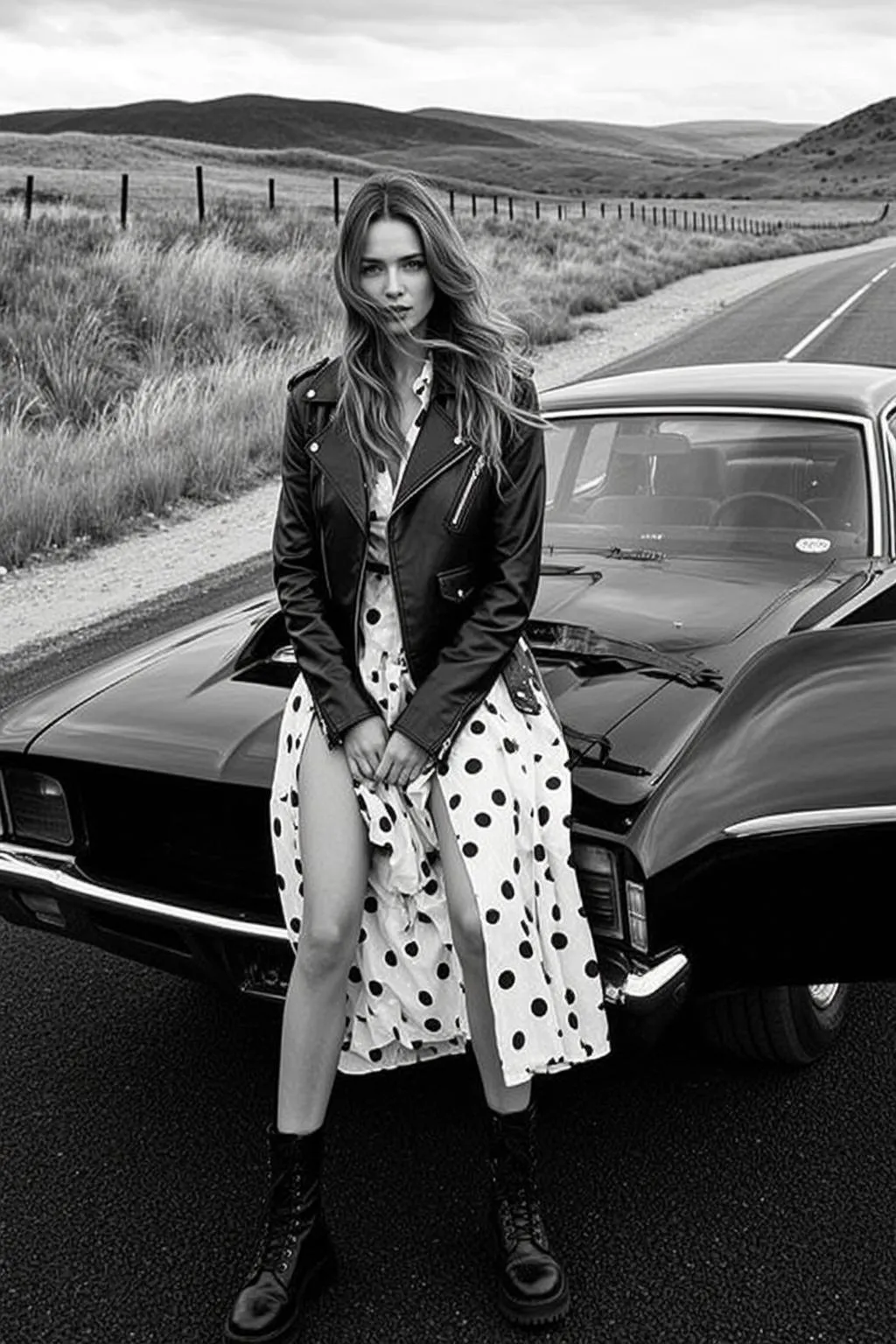 Black Leather Motorcycle Jacket Rural Roadside Natural Overcast Asphalt Road