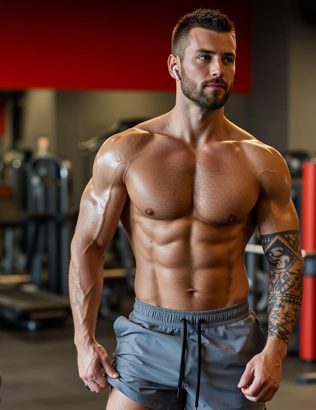Muscular Short Brown Hair Tan Skin Grey
