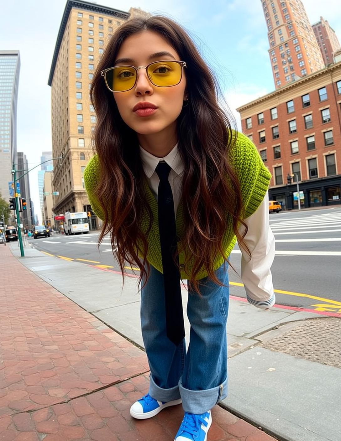 Green Vest Yellow Glasses Street