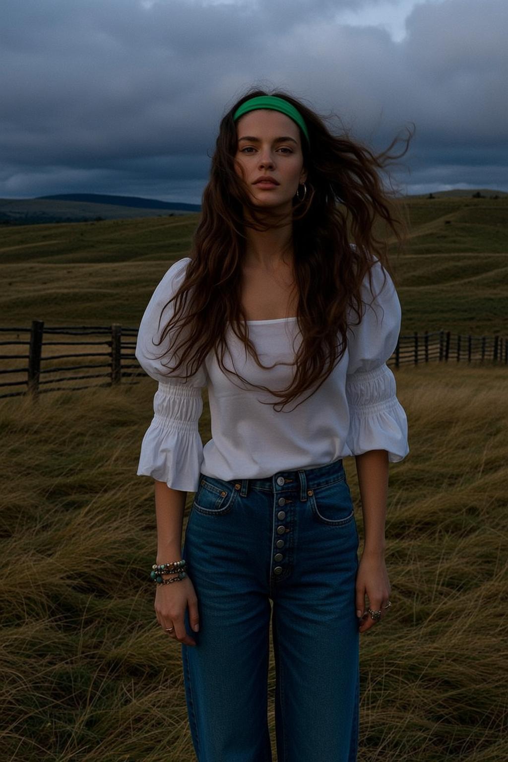 Orchard Path White Blouse Pose