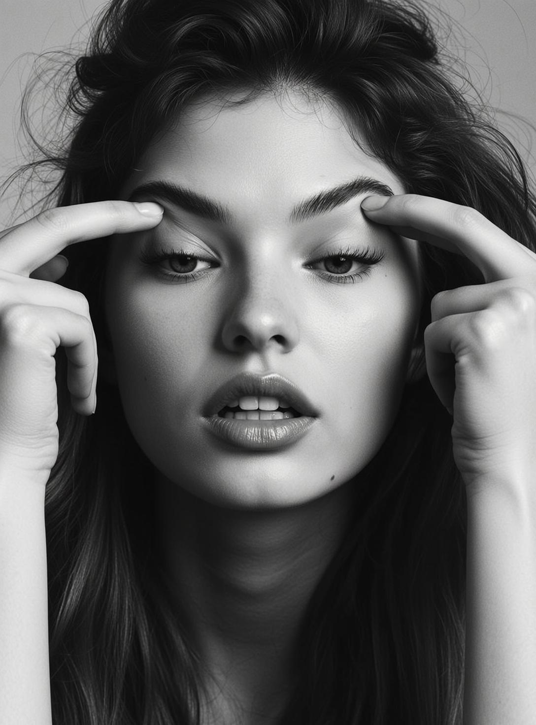 Close-up Head-and-shoulders Portrait Young Woman Captured Black And White With