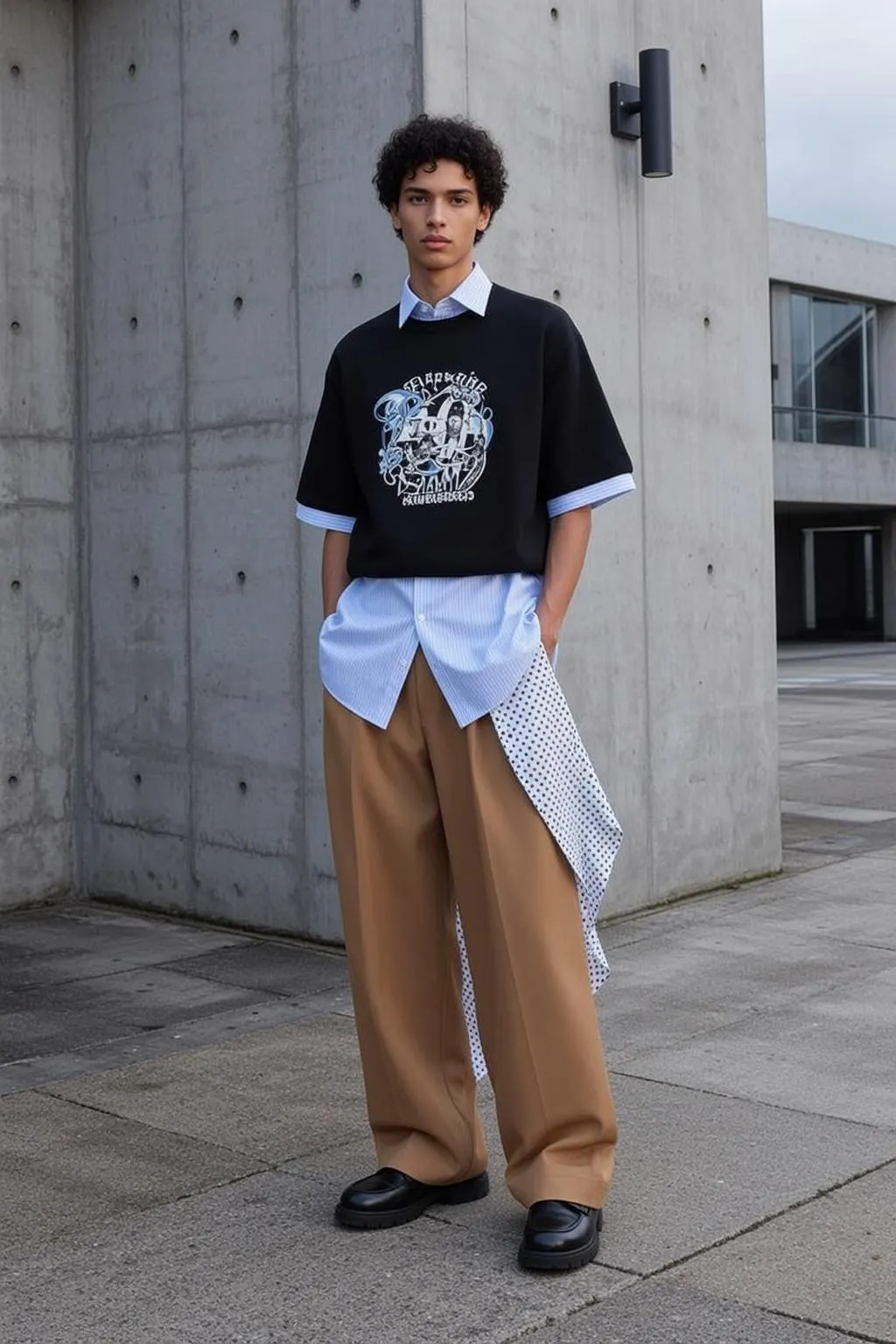Fashion Week Young Black Curly Light Brown