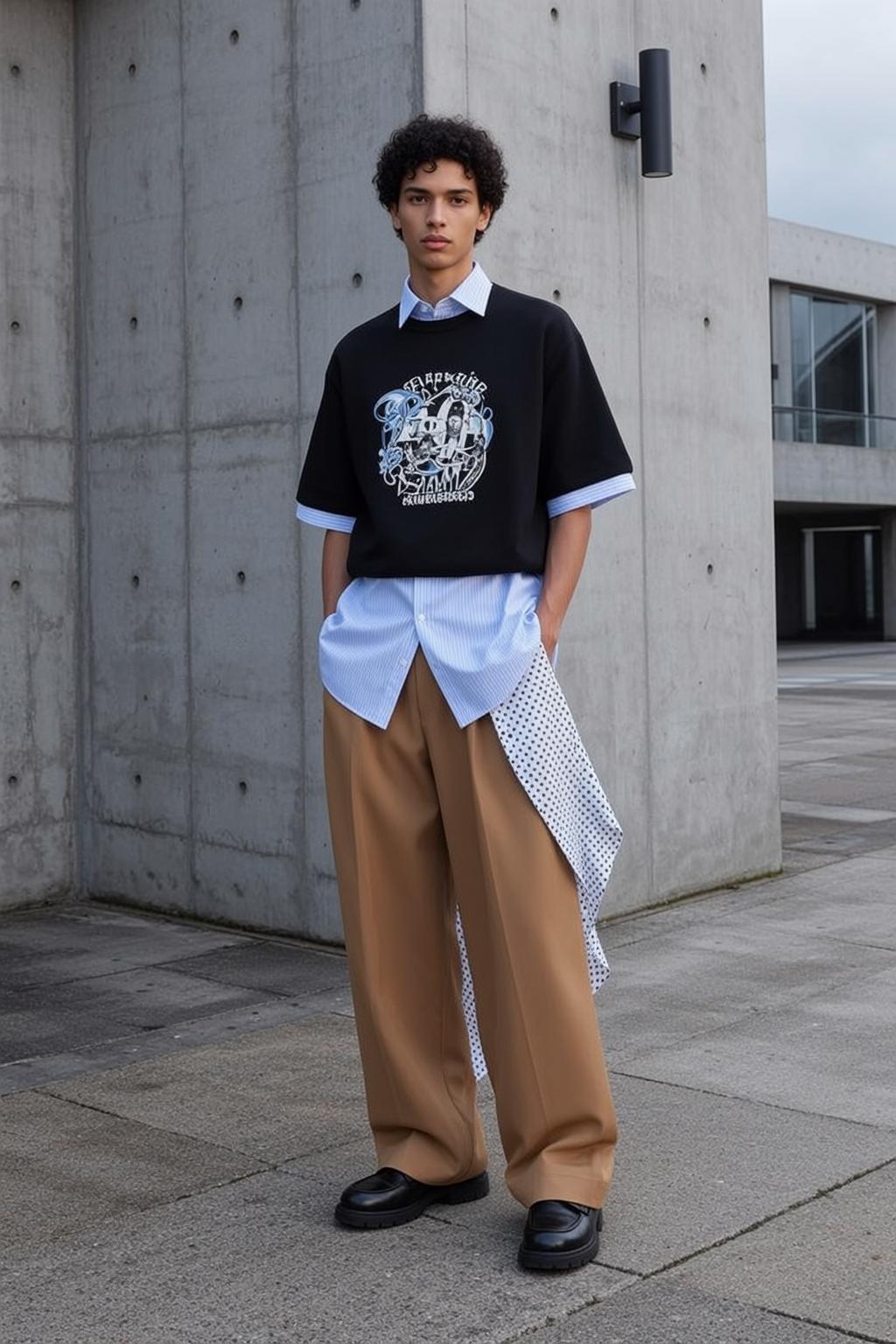 Fashion Week Young Black Curly Light Brown