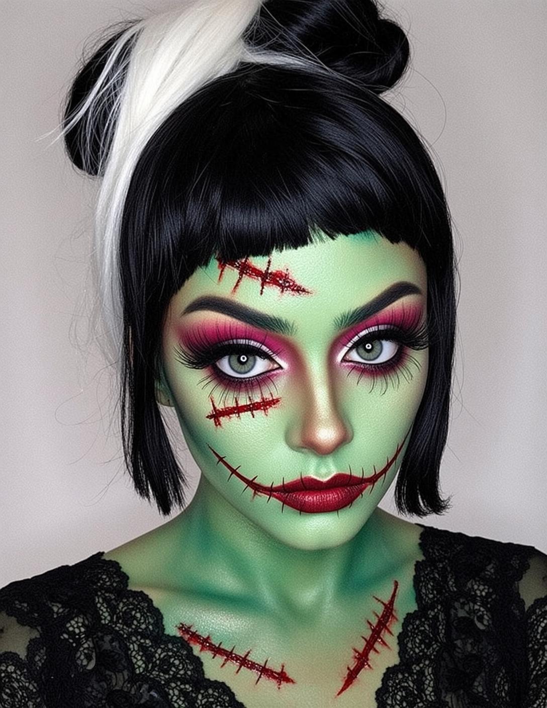 Halloween Makeup Zombie Black White Streaks Styled