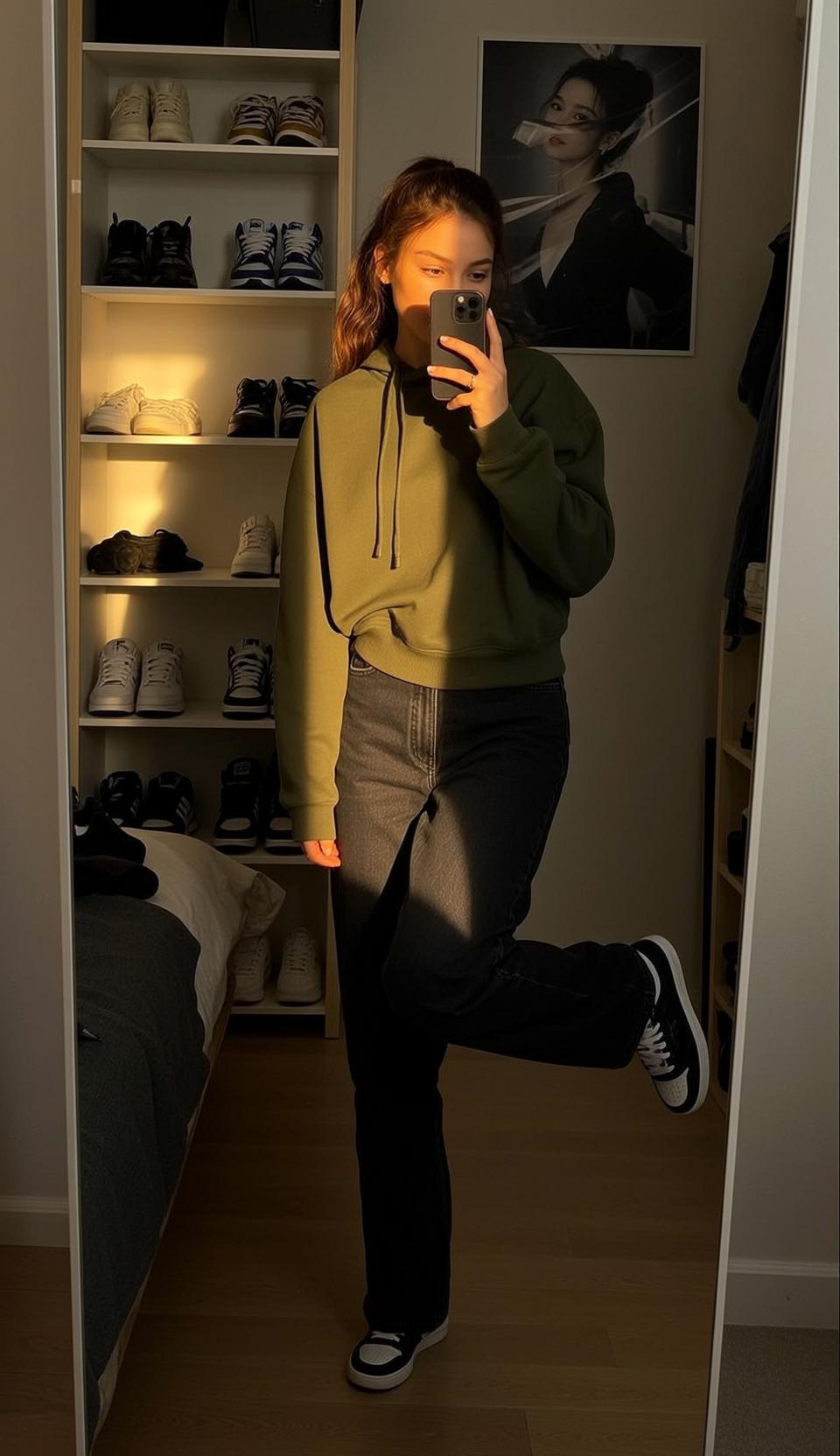 Bedroom Golden Hour Casual Candid Smartphone Pose